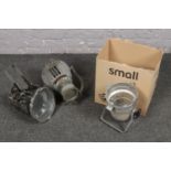 A collection of spotlights, Theatre spotlights & a pair of metal spotlights.