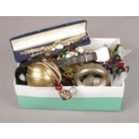 A box of costume jewellery, bangles, necklaces, quartz wristwatches etc