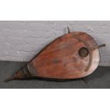 A large pair of tavern bellows wood and leather mounted.