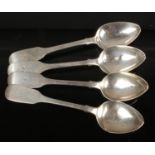 Four George III silver fiddle pattern teaspoons by James Barber, George Cattle II & William North.