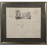 A framed architectural print, plan of Eastwood House and Pleasuregrounds, Near Rotherham in the