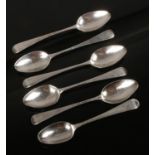 Six assorted George III silver teaspoons including one by Hester Bateman, 80.7 grams.