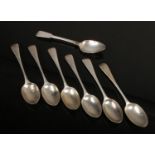 A set of six Victorian silver teaspoons and one other. The six assayed London 1900, the odd fiddle