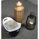 A collection of miscellaneous, a decorative lantern, three ice buckets and vintage lantern.