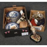 Two boxes of miscellaneous, Royal Worcester 'Flower Fairies' pin dish, Aynsley 'Wild Tudor' dish,