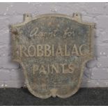 A double sided iron hanging sign for Robbialac Paints.