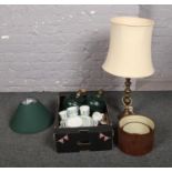 A box of miscellaneous, to include brass table lamp, Midwinter dinnerwares etc.