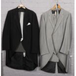 Two gentleman's vintage morning suits, one black and on grey, large fitting.