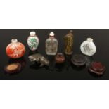 A quantity of Chinese artefacts including a carved hardstone model of a goldfish, inside out painted