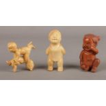 A collection of carved Boxwood Netsuke, children & puzzle type example.