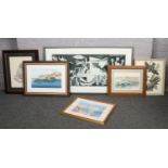 A collection of pictures and prints, to include large Picasso print, two harbour scene