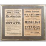 Two 19th century real estate Auction posters framed as one. Hilltop near Kimberworth and Hilltop