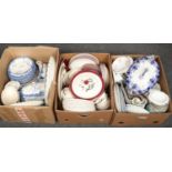 Three boxes of pottery and china including a Spode blue and white dinner service, Wedgwood