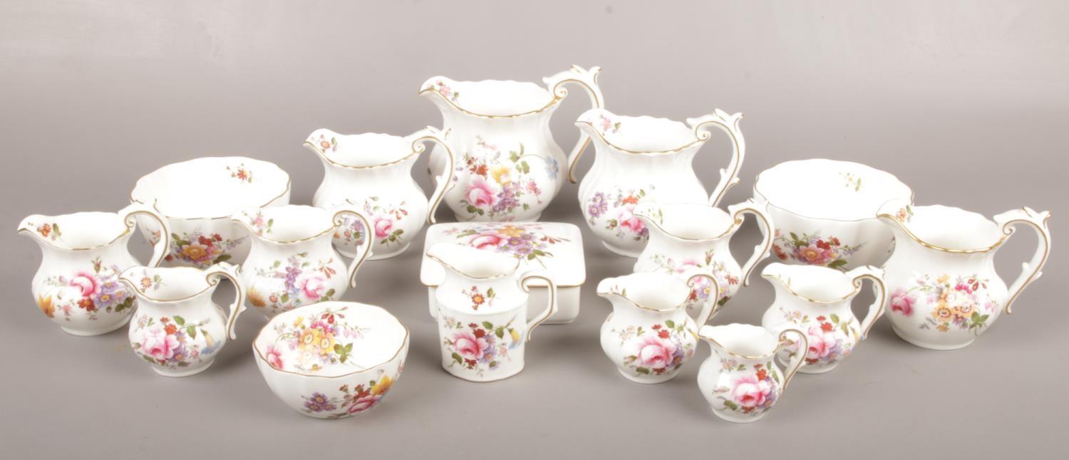 A collection of Royal Crown Derby bone china, in the Derby Posies design (approximately 16 pieces).