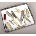 A collection of pen knives, Richards of Sheffield example, mother of pearl inlaid examples,