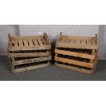 Eight vintage wooden potato chitting trays or bushel boxes, some stencilled.