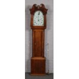 A George III oak long case clock, crossbanded with mahogany, with 30 hour movement and hand