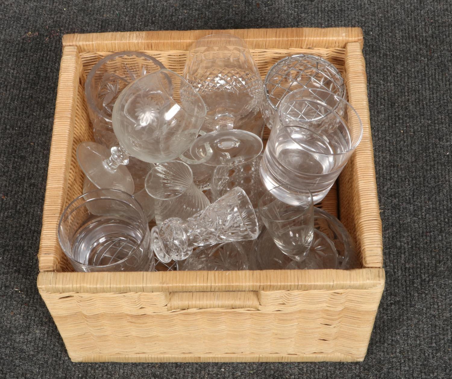 A basket of crystal glassware, to include vases, drinking vessels etc.