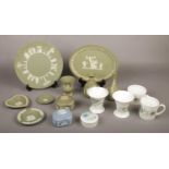 A collection of Wedgwood mainly Green Jasperware, plates, vases, trinkets etc to include Glen Mist