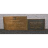 Two metal presentation plaques, for County Borough of Derby cattle market and one other.