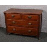 A Victorian mahogany two over two chest chest of drawers, formerly a dressing table, 107cm wide.