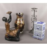 A collection of assorted decorative wares, Art Lamp Vase, women with bowl figurine (approx 44 cm