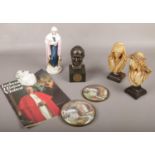 A collection of Religious bust figures, to include Bronze commemorative statue of Pope John Paul