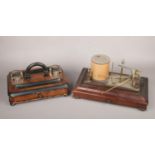 A Victorian mahogany barograph and a walnut desk stand. Barograph in poor condition. Missing the