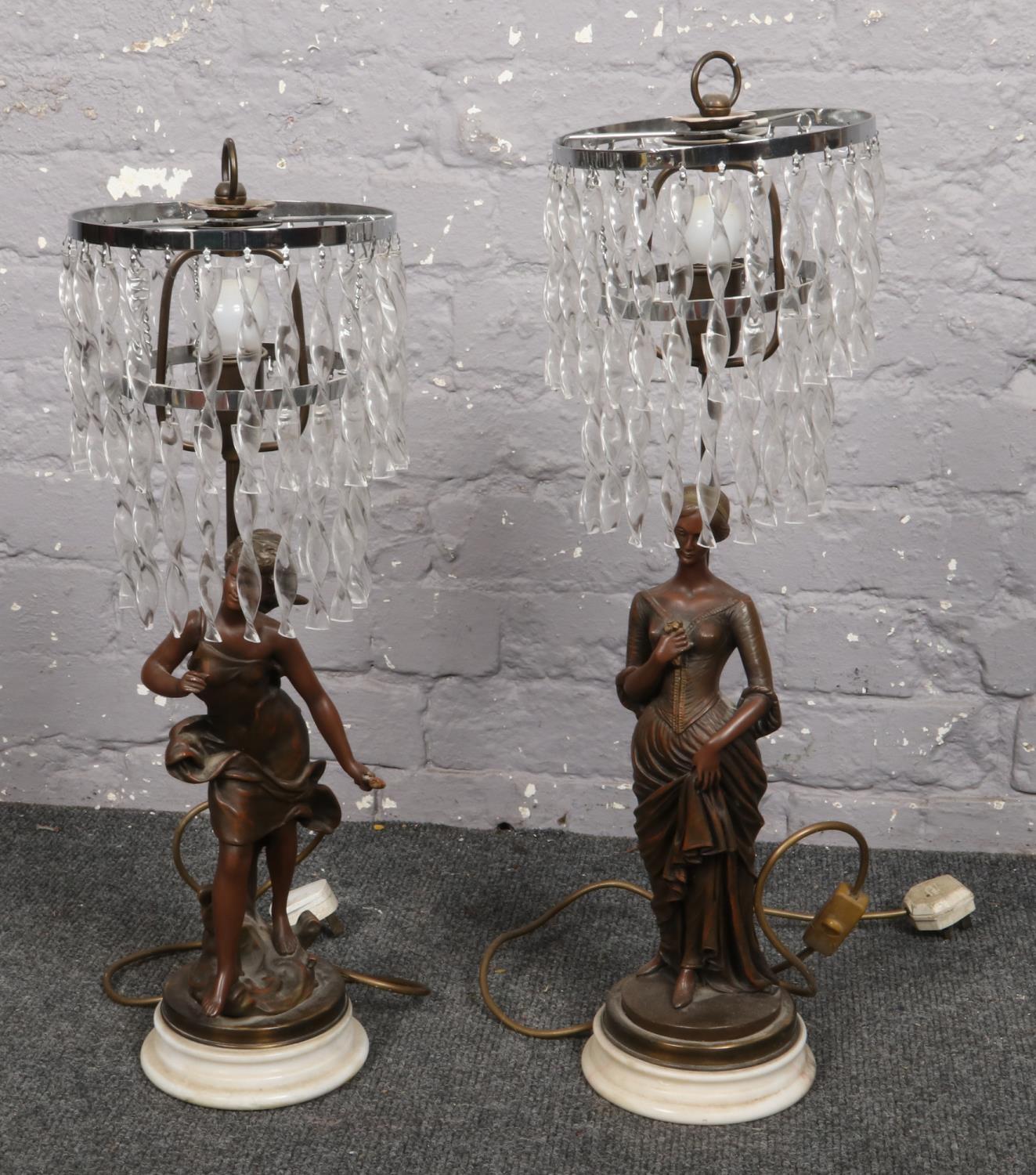 A pair of spelter figural table lamps ( approx 59 cm height)