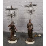 A pair of spelter figural table lamps ( approx 59 cm height)