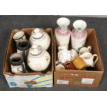 Two boxes of miscellaneous, Large oriental style decorative vases & jars, Royal Doulton 'Donna'