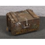 A painted and stencilled explosives crate, 54cm wide.