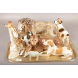 A tray of ceramic animals to include large Melba ware lion and lioness etc. No damage, all pieces in