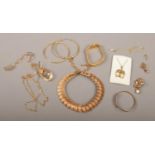 A quantity of c.1960s rolled gold jewellery. Including a geometric necklet, brooches and bracelet