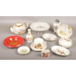 A group of ceramics, Royal Worcester bud vase, Poole dishes, Crown Devon trinket & plate etc