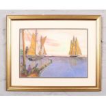 A gilt framed gouache painting, boat scene