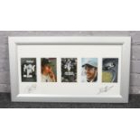 A framed Formula One signed display, autographed by Jacques Villeneuve and Olivier Panis.