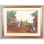 A gilt framed gouache painting, rural scene
