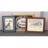 A collection of framed prints.