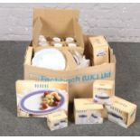 A box of Danube dinnerware, plates, mugs, milk jug, sugar bowl, gravy boat etc (mainly still in