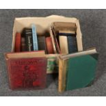 A box of books, Lorna Doone by R.D. Blackmore, The Oxford Book of English Verse, The War illustrated