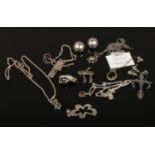 A collection of silver jewellery. Including a Whitby jet pendant, earrings and Mackintosh pendant