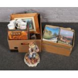 Two boxes of miscellaneous to include capodimonte figure, large quantity of Yorkshire journals,