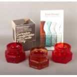 Four Dartington glass hexagonal candle holders by Frank Thrower. FT88 with moulded panel and spot