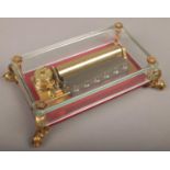 Reuge Music Sainte Croix music box in glass display case with gilt dolphin feet, playing Turkish