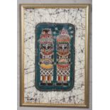 A framed batik depicting two figures. Signed Herv, 71.5cm x 46cm.