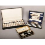 Three cased sets of flatwares to include walker & hall fish server set, canteen of cutlery etc.