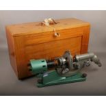 A wooden cased Beck binocular microscope.