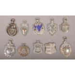 Ten silver medals and pendants to include football, enamelled examples etc, 77g.