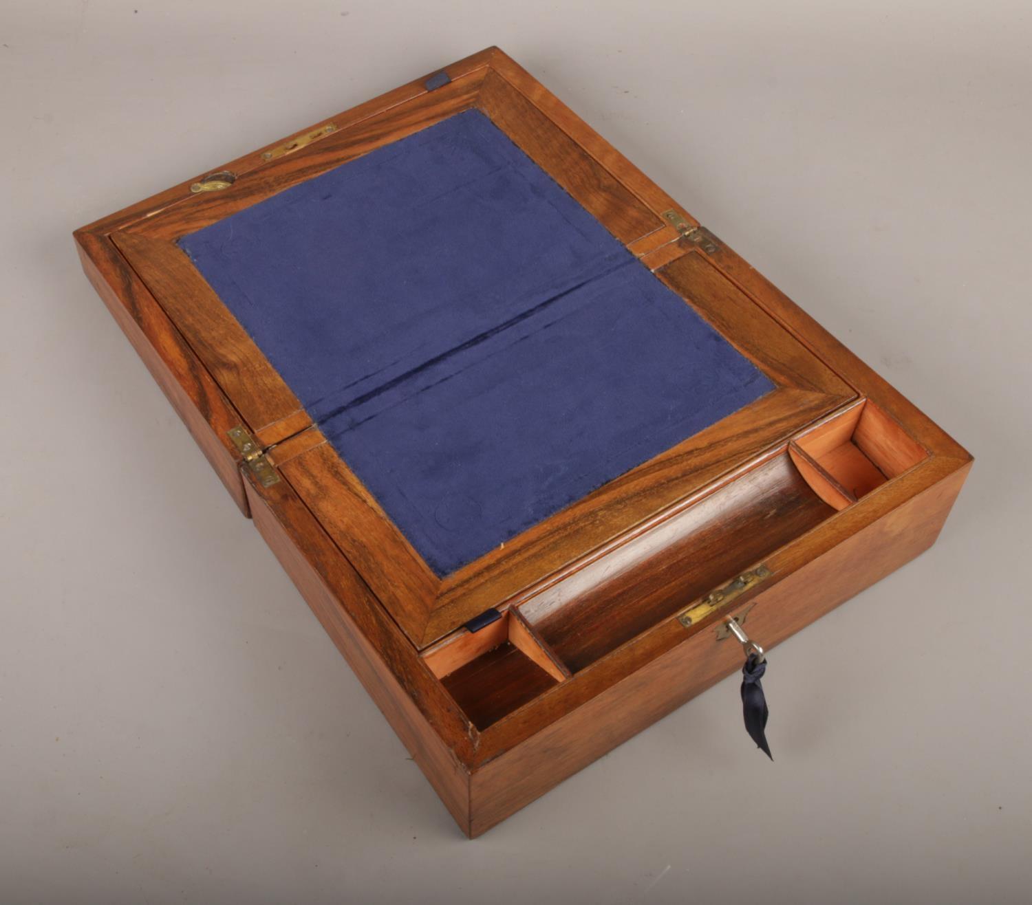 A Victorian mahogany writing slope, with key. - Image 2 of 2